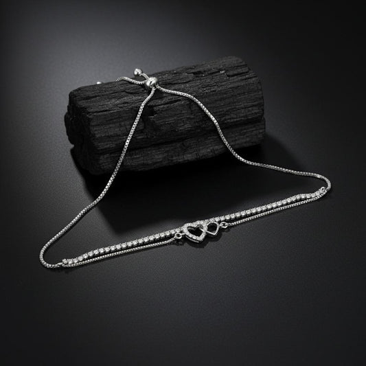 Double Heart Zircon Adjustable Bracelet for Women