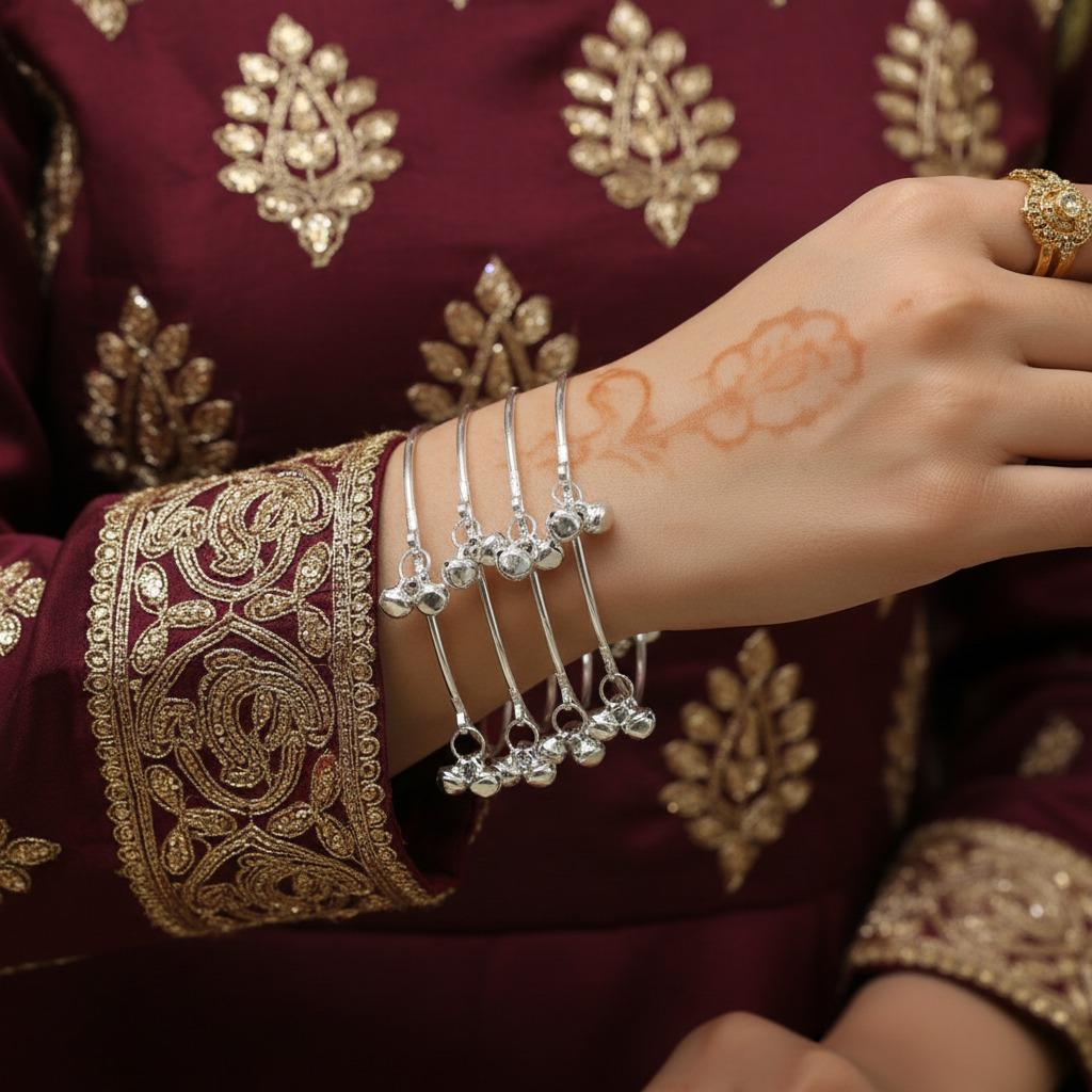 Kashmiri 4 Ghungroo Drop Bangles Set for Women