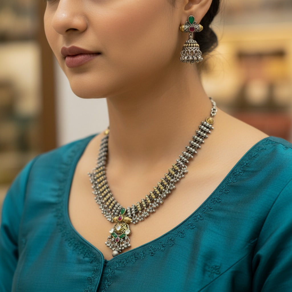 German Silver Pendant Necklace Set for Women | Lady Zone
