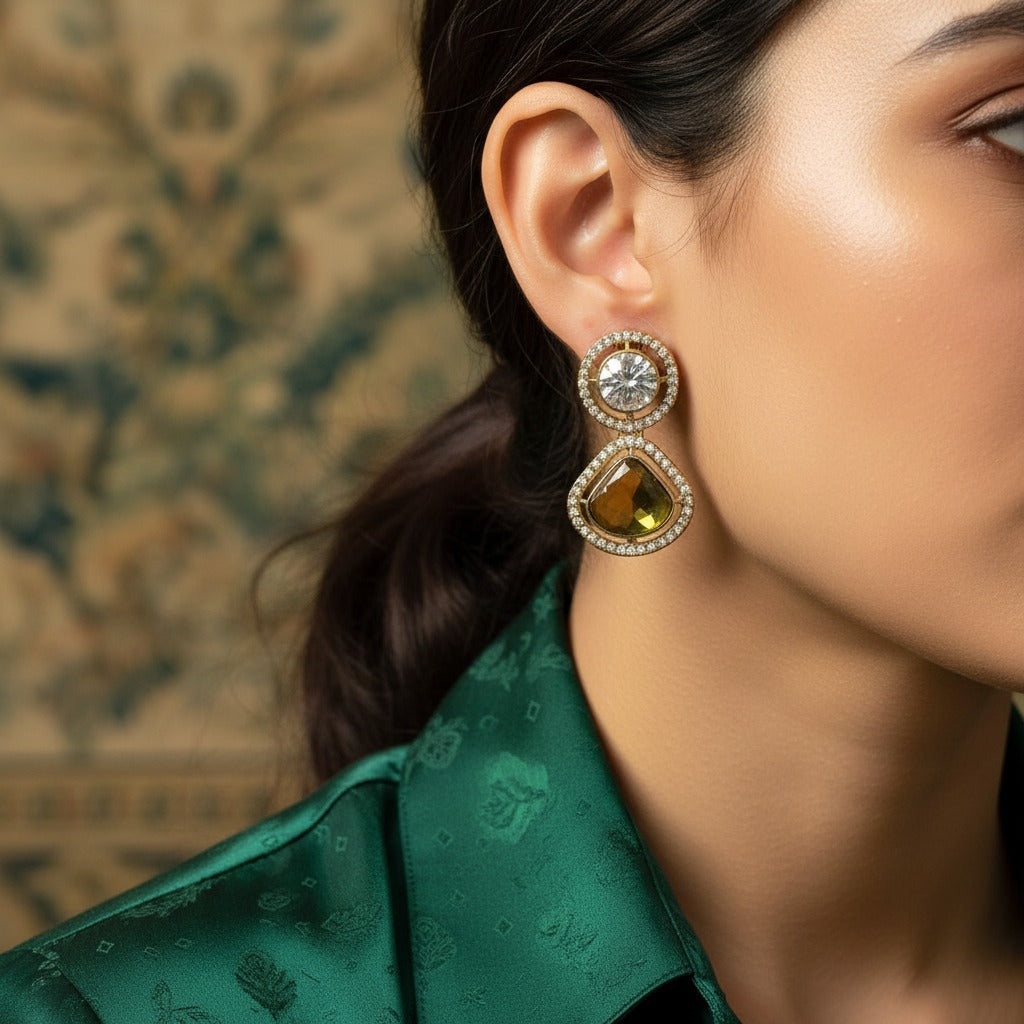 Luxury Dual Stone Drop Earrings for Women | Lady Zone