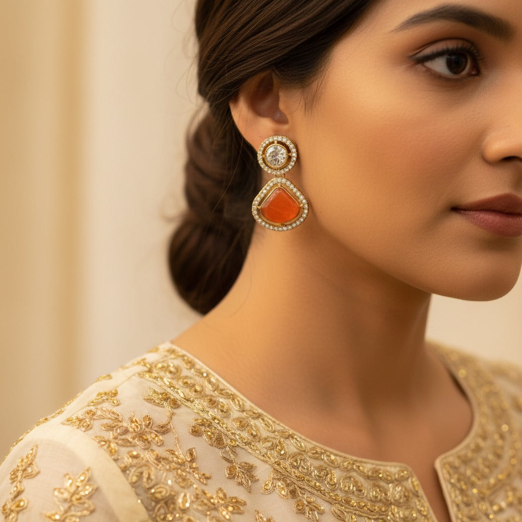 Luxury Dual Stone Drop Earrings for Women | Lady Zone