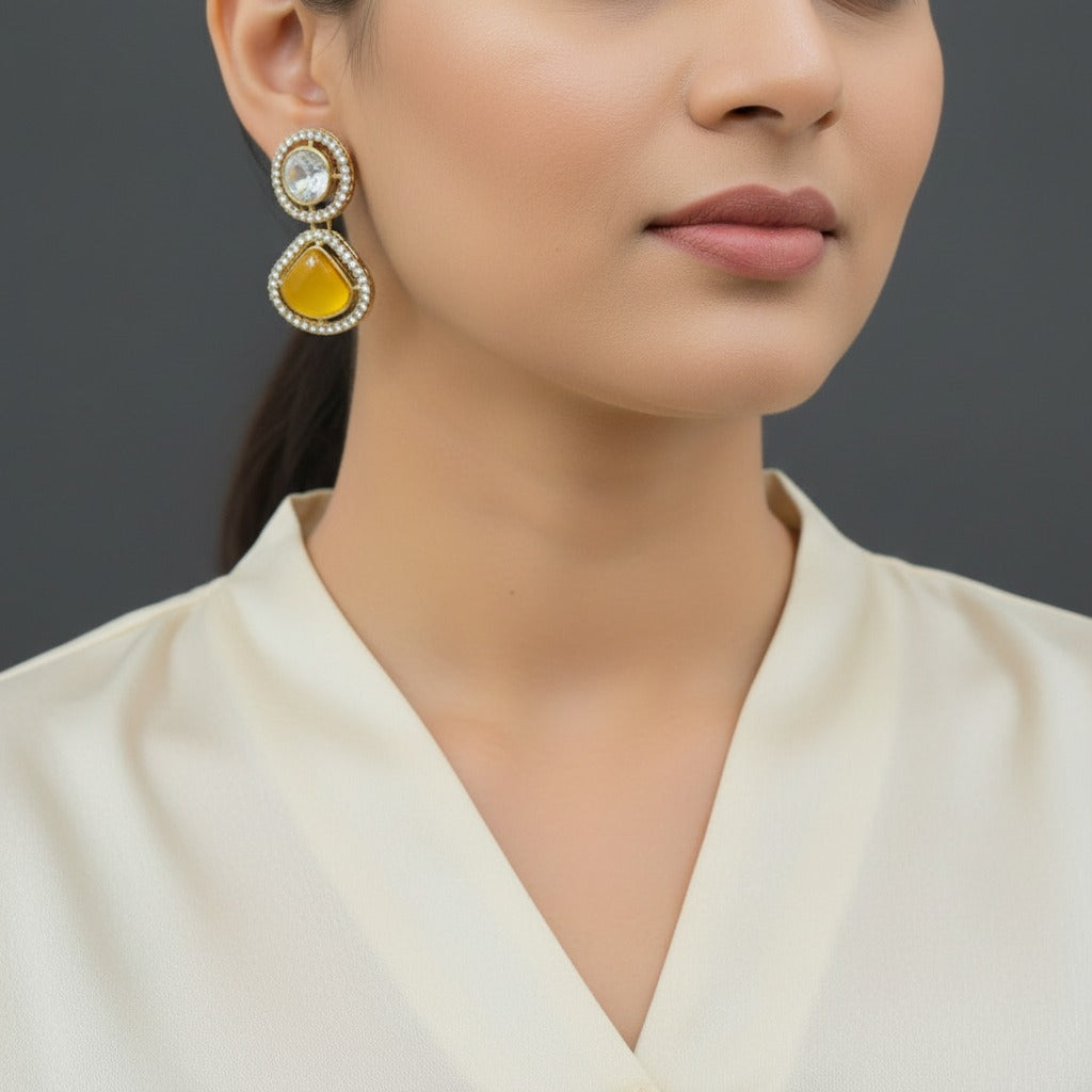 Luxury Dual Stone Drop Earrings for Women | Lady Zone