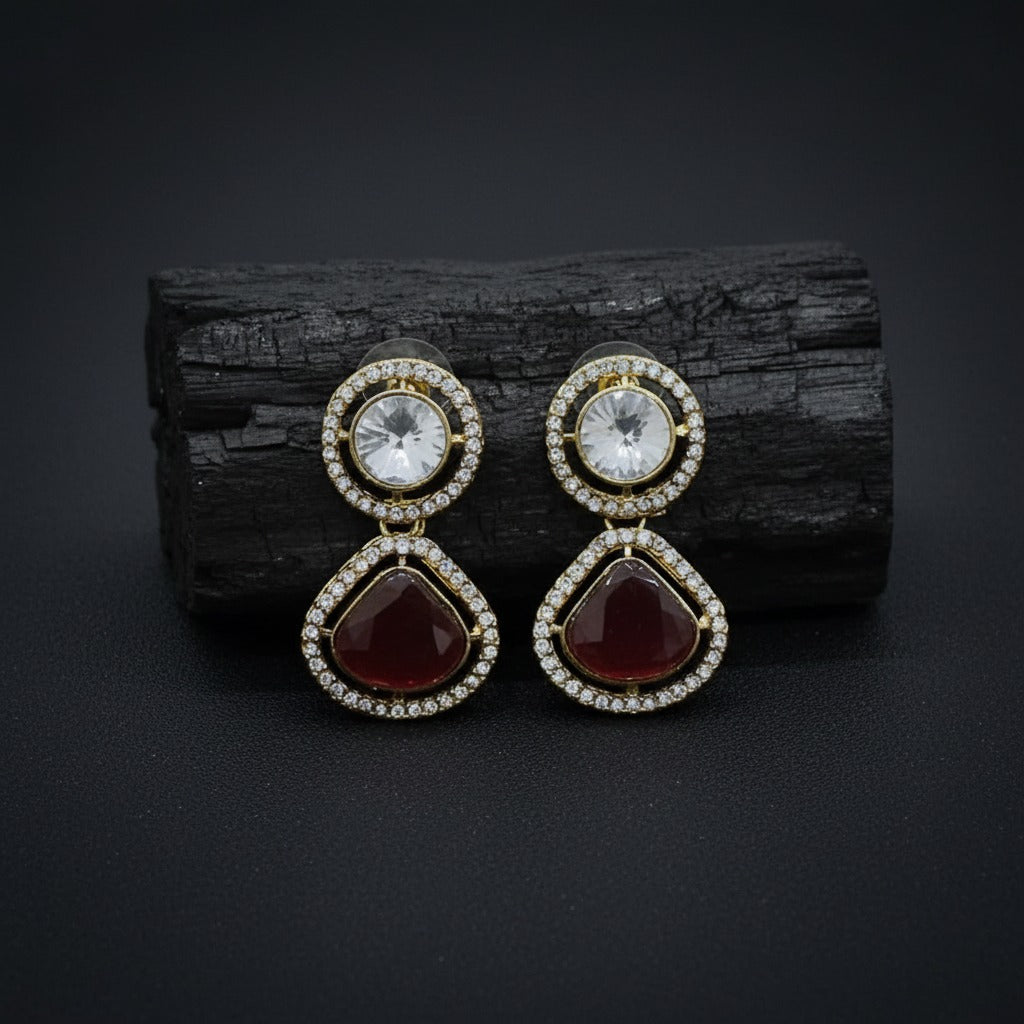 Luxury Dual Stone Drop Earrings for Women | Lady Zone