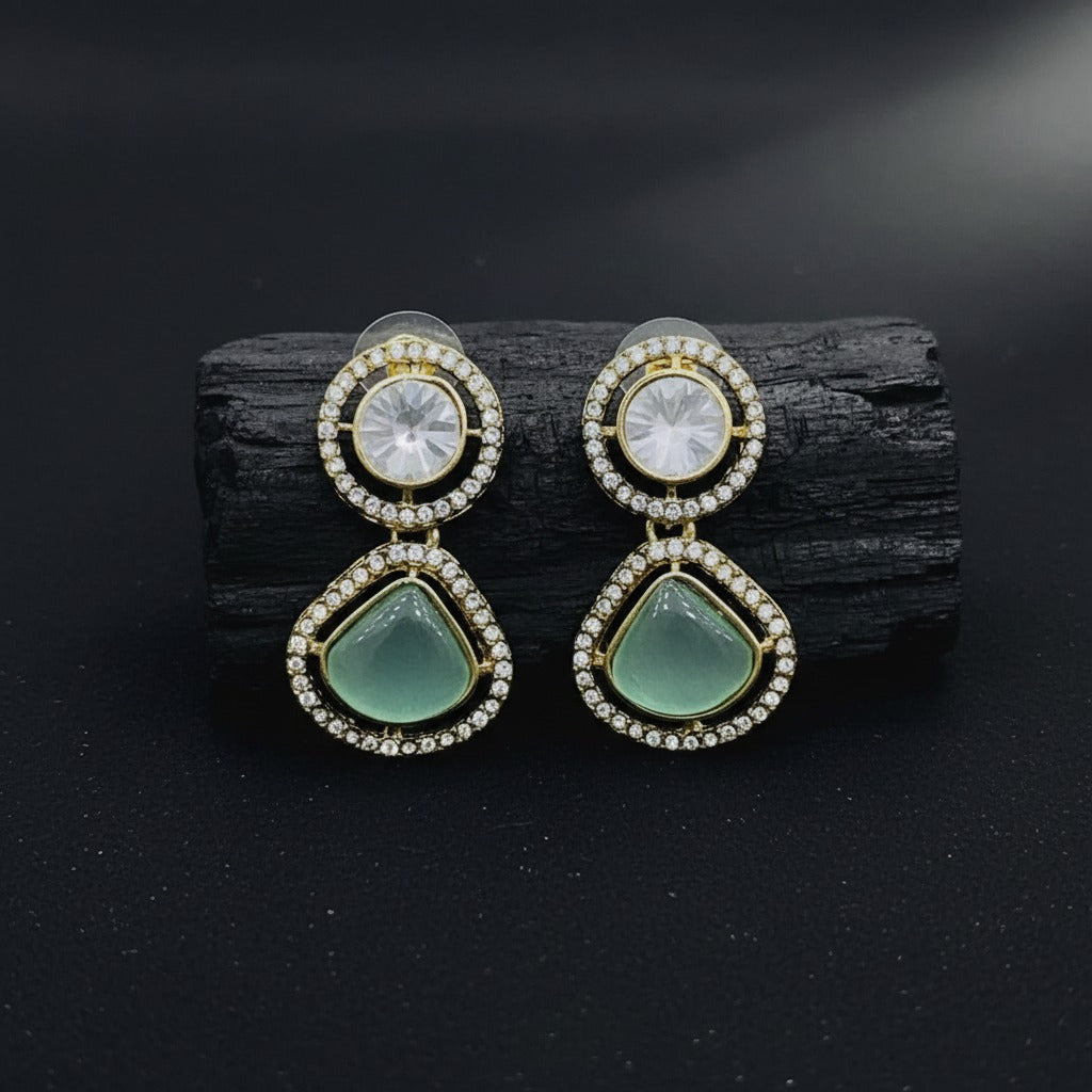 Luxury Dual Stone Drop Earrings for Women | Lady Zone