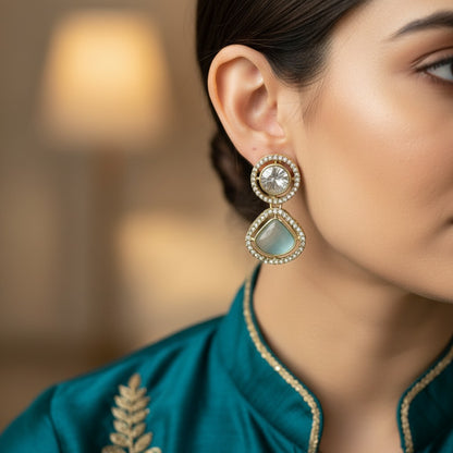 Luxury Dual Stone Drop Earrings for Women | Lady Zone