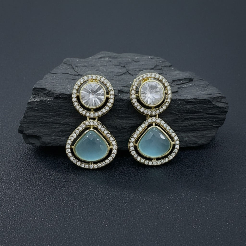 Luxury Dual Stone Drop Earrings for Women | Lady Zone