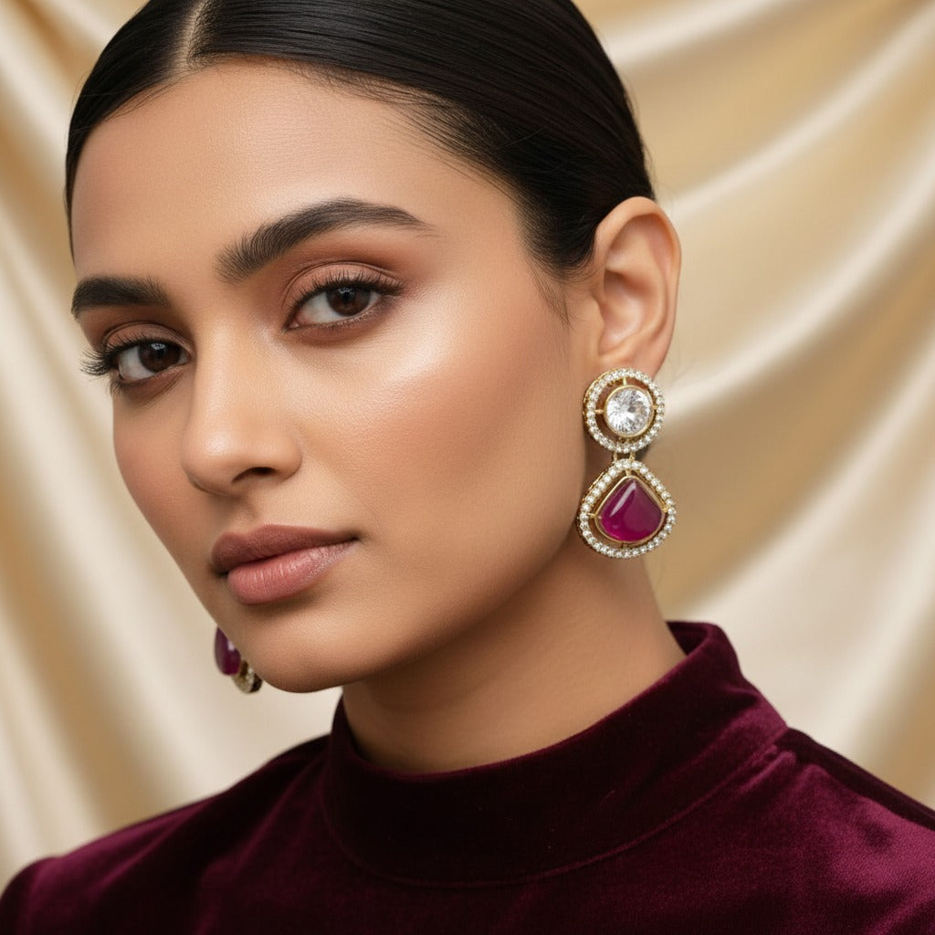 Luxury Dual Stone Drop Earrings for Women | Lady Zone