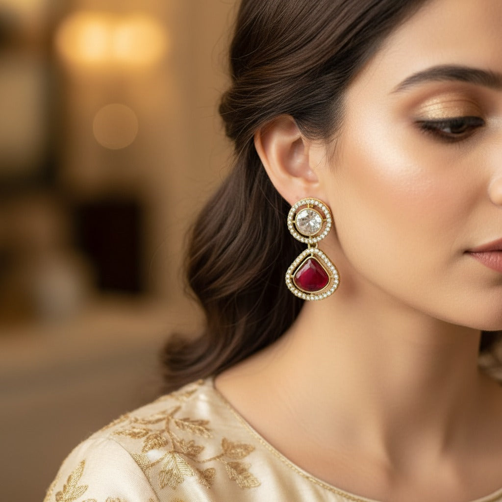 Luxury Dual Stone Drop Earrings for Women | Lady Zone