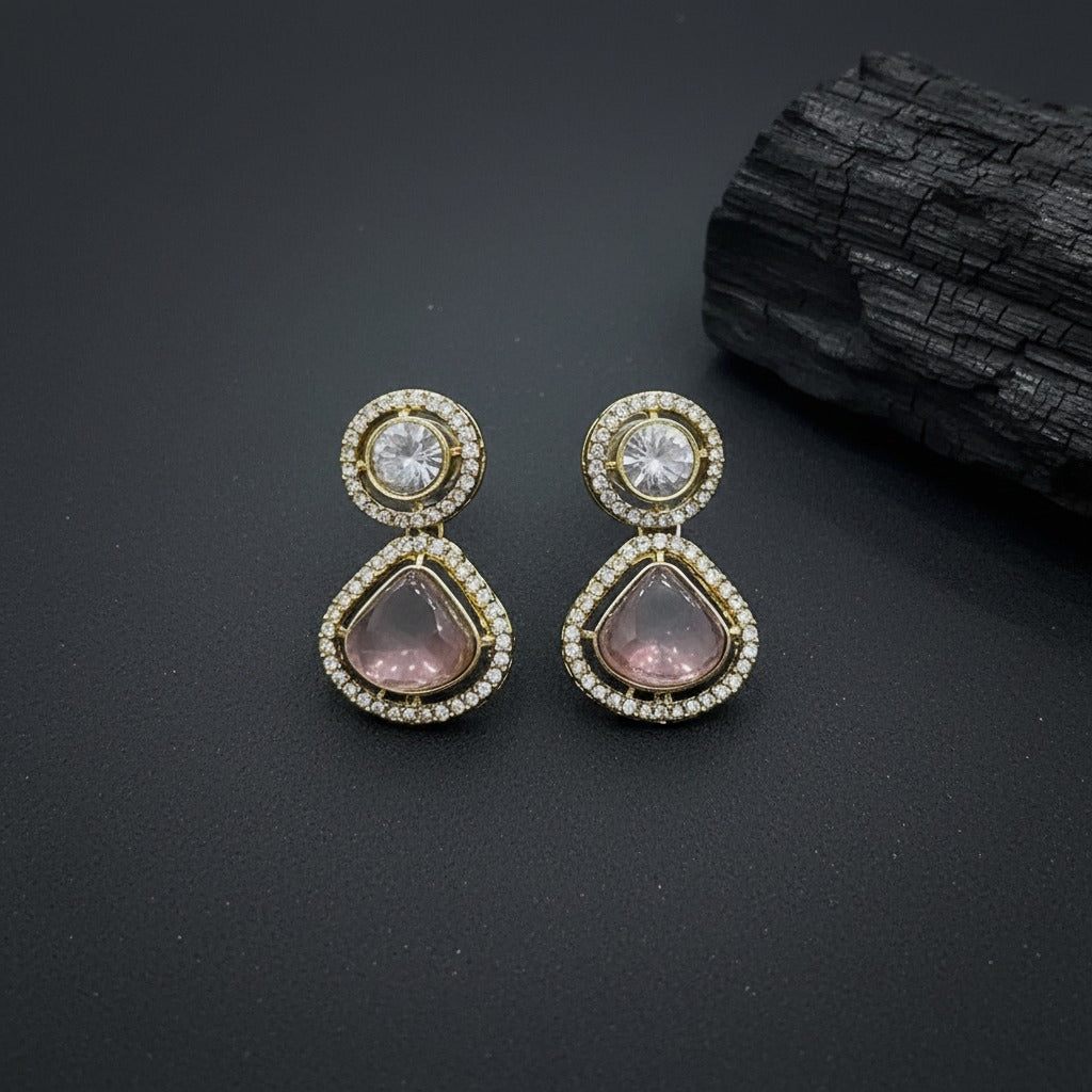 Luxury Dual Stone Drop Earrings for Women | Lady Zone