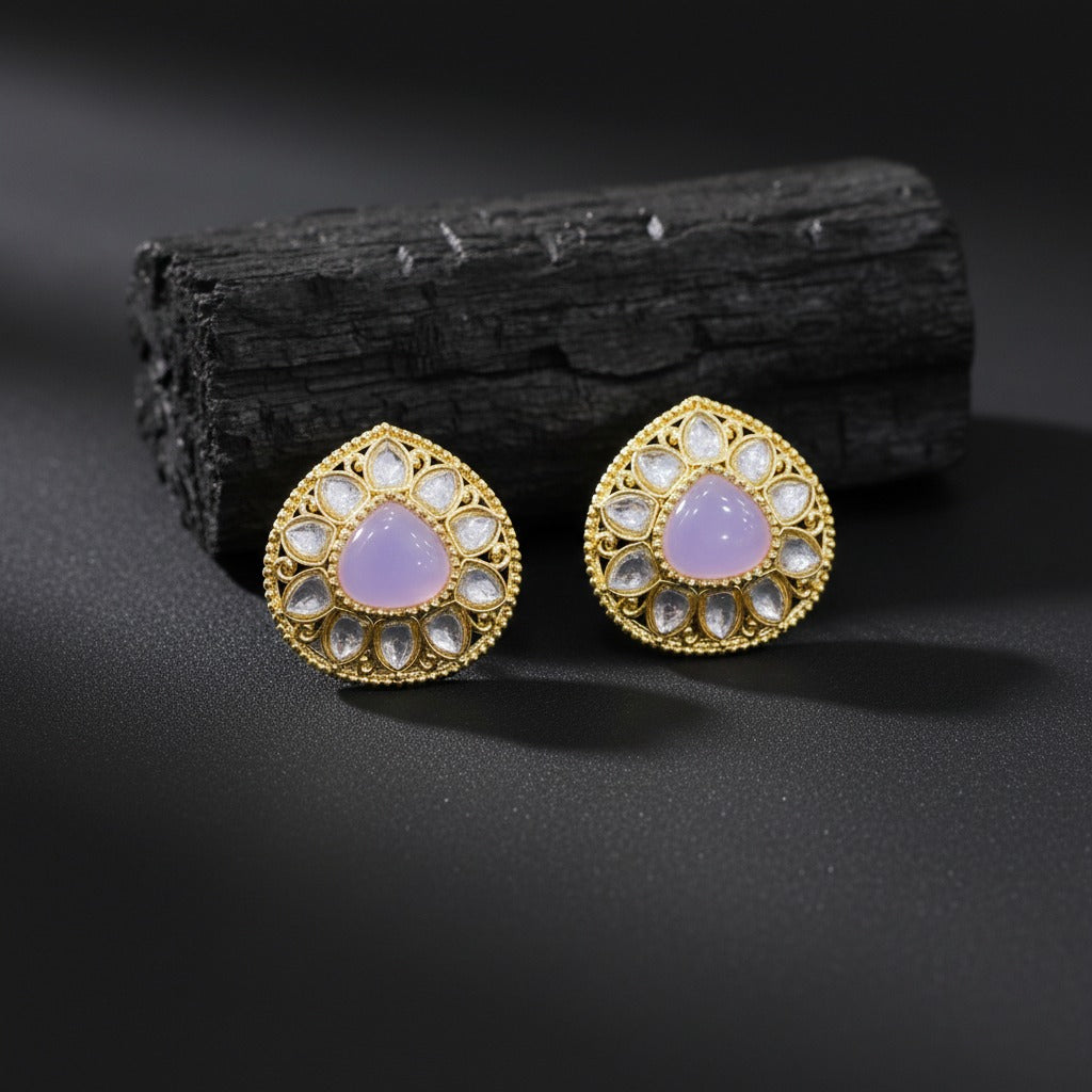 Traditional Kundan Teardrop Stud Earrings for Women | Lady Zone