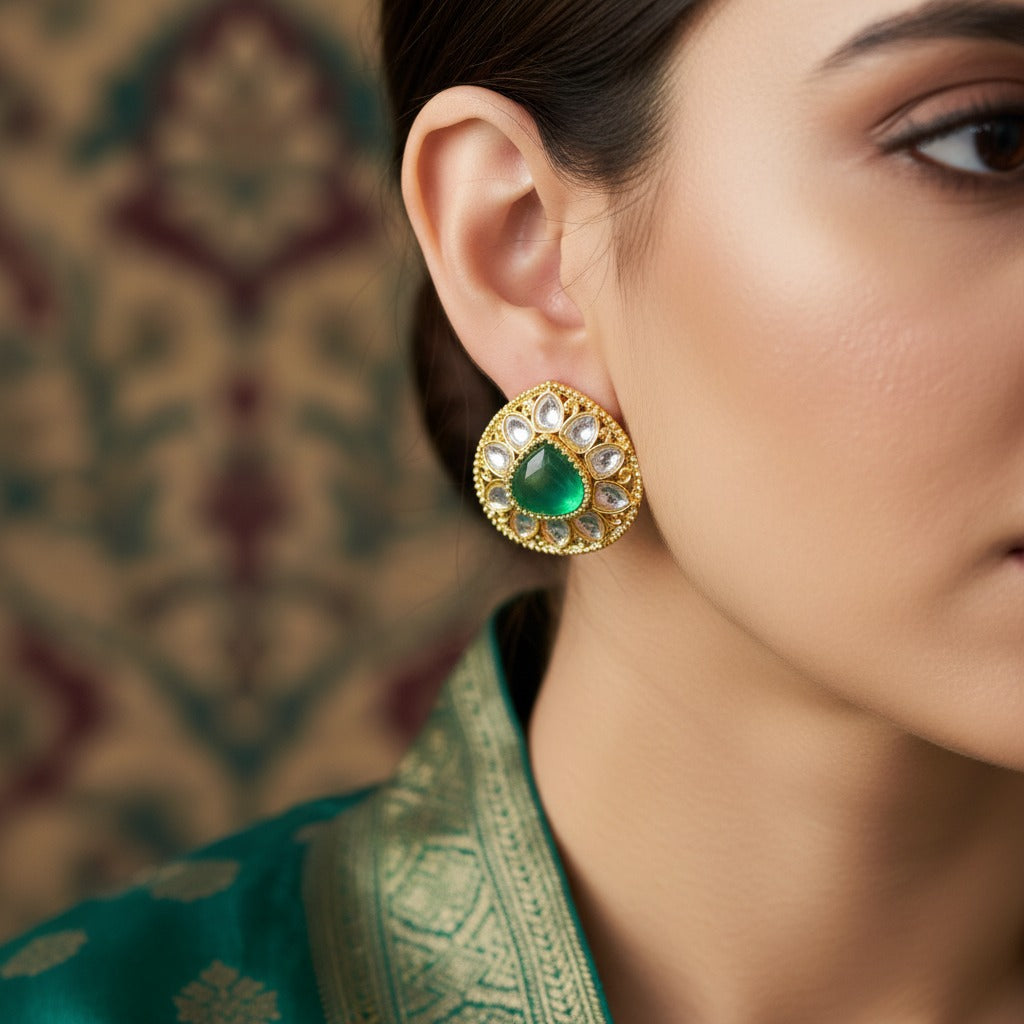 Traditional Kundan Teardrop Stud Earrings for Women | Lady Zone