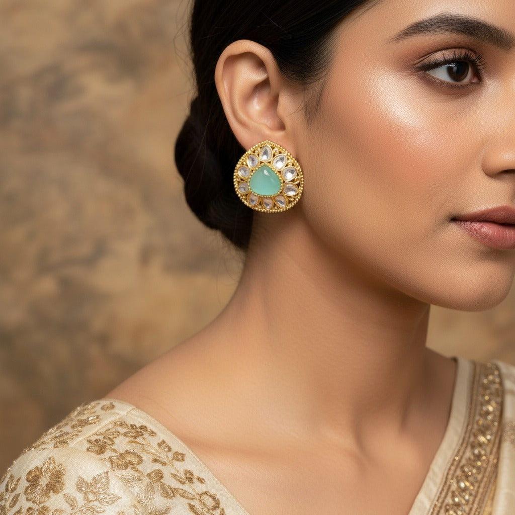 Traditional Kundan Teardrop Stud Earrings for Women | Lady Zone