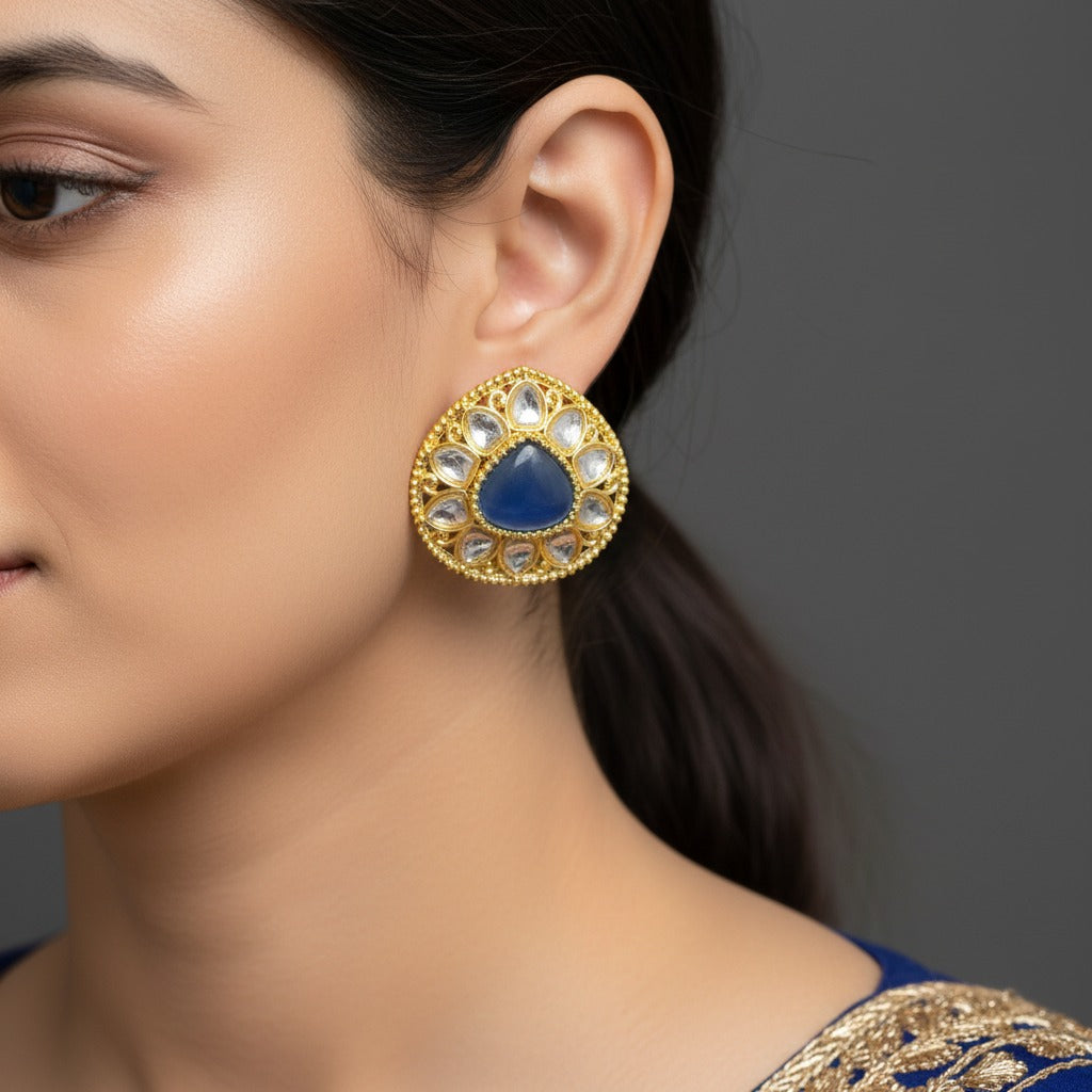 Traditional Kundan Teardrop Stud Earrings for Women | Lady Zone