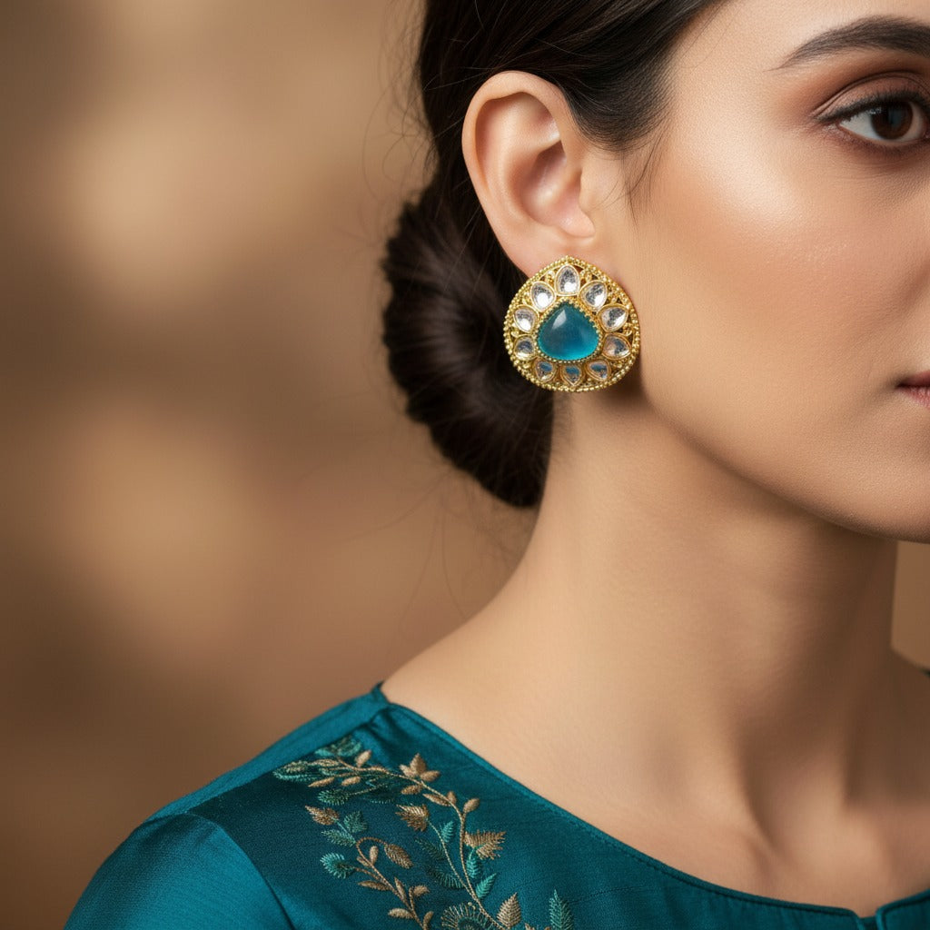 Traditional Kundan Teardrop Stud Earrings for Women | Lady Zone