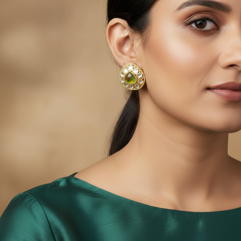 Traditional Kundan Teardrop Stud Earrings for Women | Lady Zone
