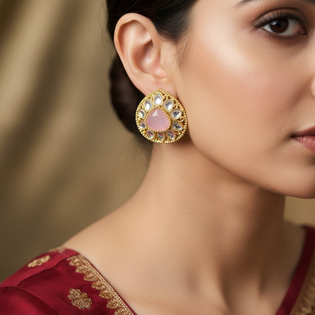 Traditional Kundan Teardrop Stud Earrings for Women | Lady Zone