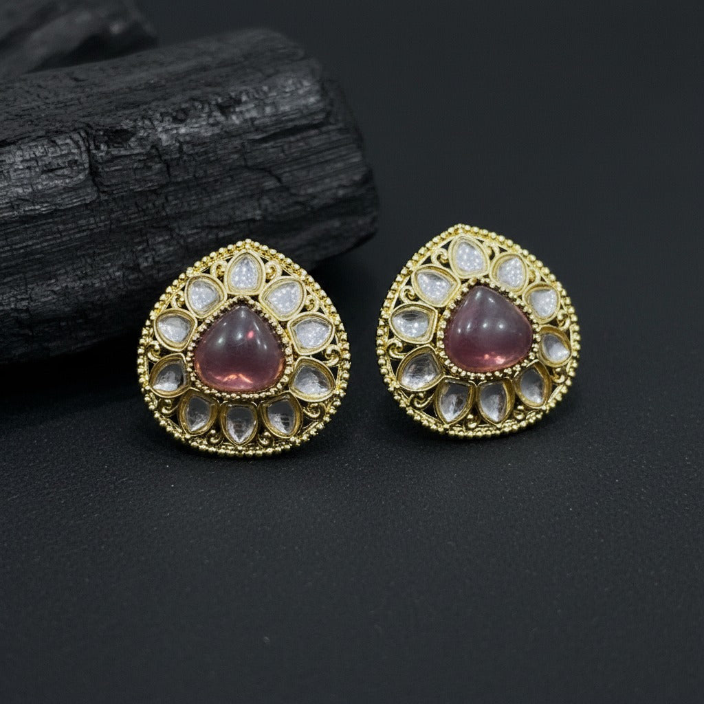 Traditional Kundan Teardrop Stud Earrings for Women | Lady Zone