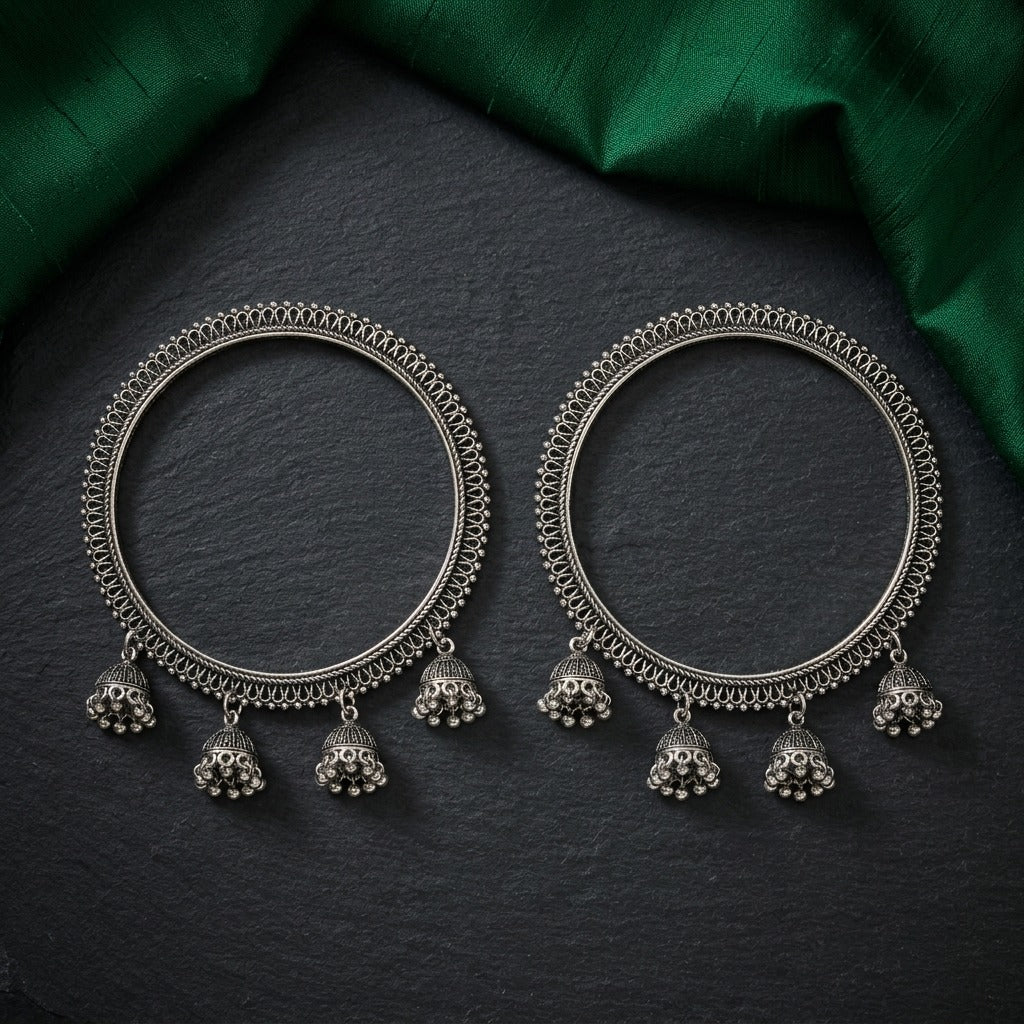 2 PC Traditional Oxidised Jhumki Hoop Bangles for Women | Lady Zone
