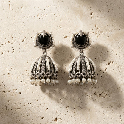 German Silver Moon Star Pearl Jhumka Earrings for Women | Lady Zone