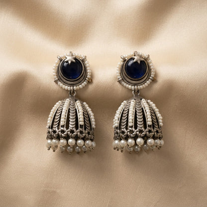 German Silver Moon Star Pearl Jhumka Earrings for Women | Lady Zone