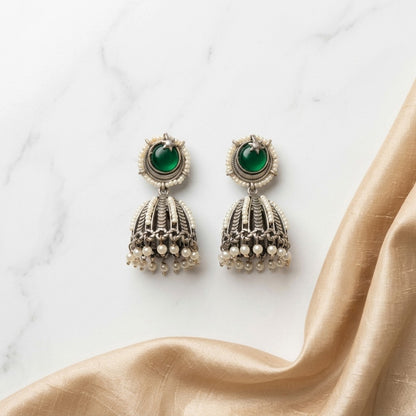 German Silver Moon Star Pearl Jhumka Earrings for Women | Lady Zone