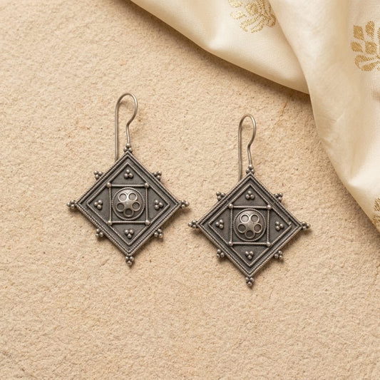 German Silver Geometric Tribal Pattern Earrings for Women | Lady Zone
