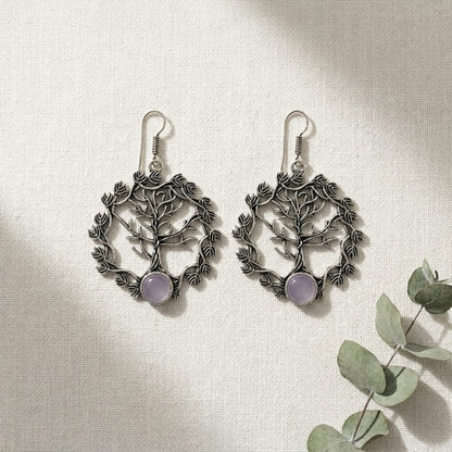 German Silver Tree of Life Stone Earrings for Women | Lady Zone