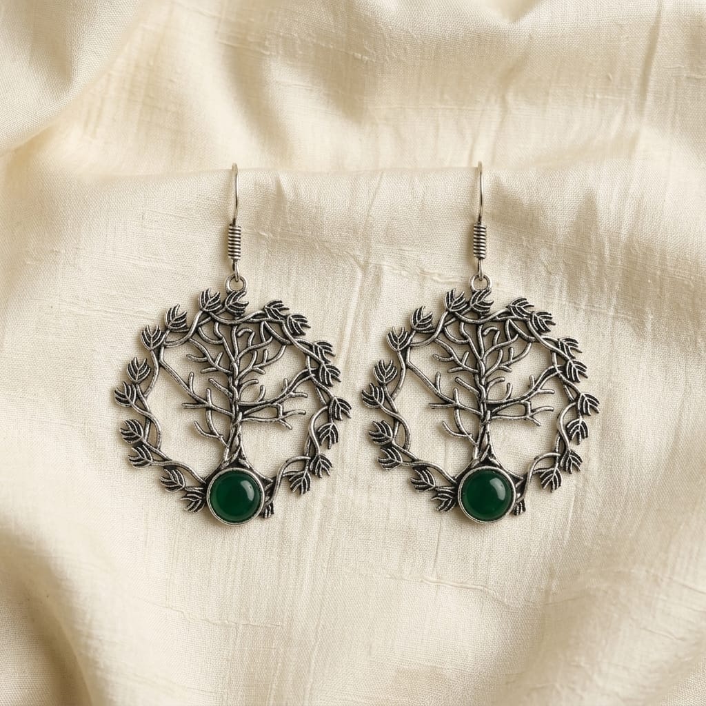 German Silver Tree of Life Stone Earrings for Women | Lady Zone