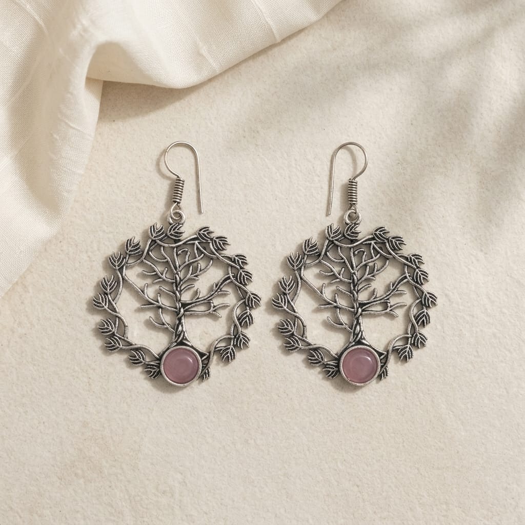 German Silver Tree of Life Stone Earrings for Women | Lady Zone