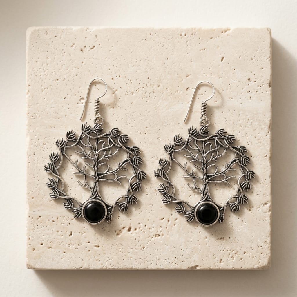 German Silver Tree of Life Stone Earrings for Women | Lady Zone