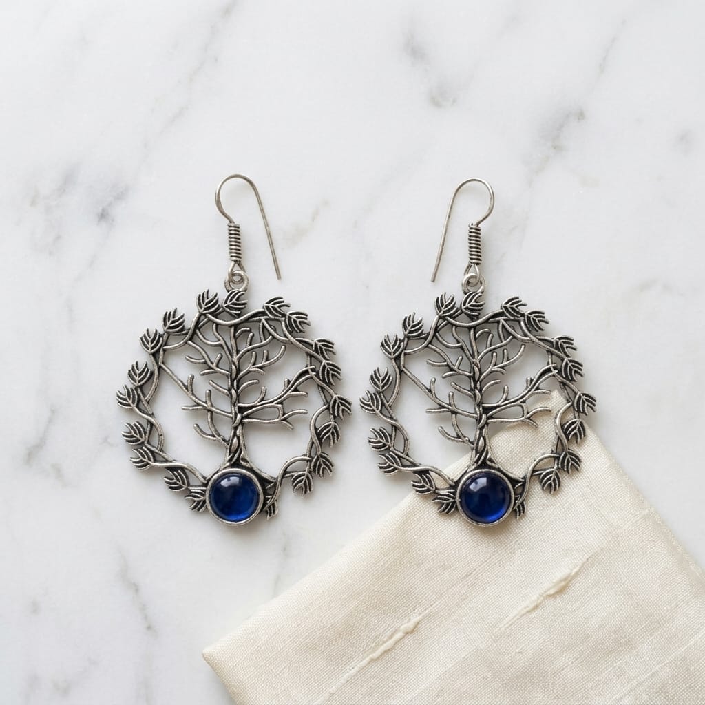 German Silver Tree of Life Stone Earrings for Women | Lady Zone