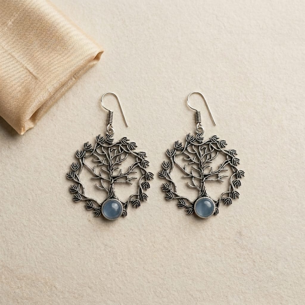 German Silver Tree of Life Stone Earrings for Women | Lady Zone
