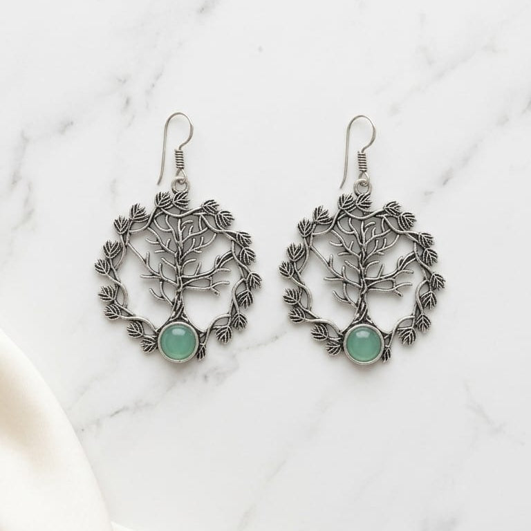 German Silver Tree of Life Stone Earrings for Women | Lady Zone