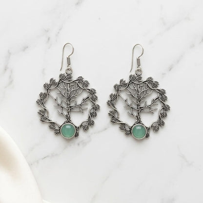 German Silver Tree of Life Stone Earrings for Women | Lady Zone