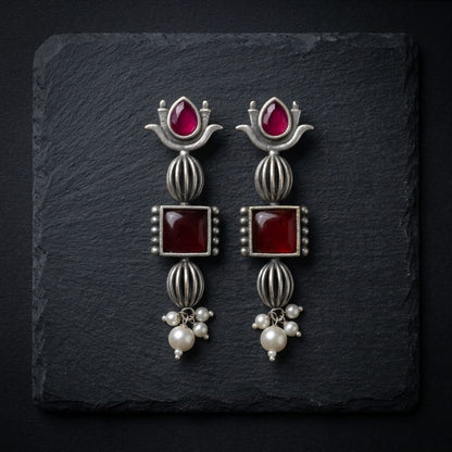 German Silver Stone Pearl Drop Long Earrings for Women | Lady Zone