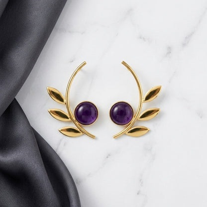 Gold Finish Green Stone Leaf Statement Earrings for Women | Lady Zone