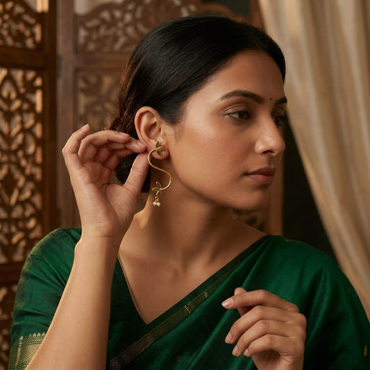 Gold Finish Floral Pearl Drop Statement Earrings for Women | Lady Zone