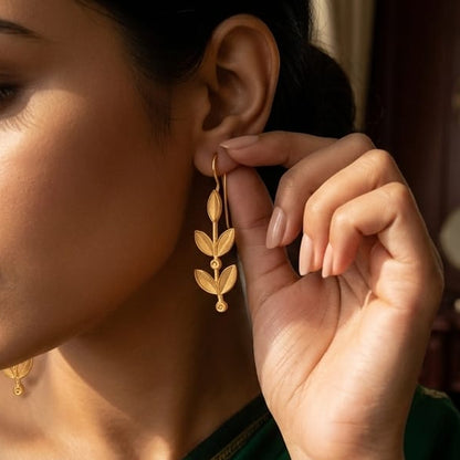 Minimal Gold Leaf Drop Earrings for Women | Lady Zone