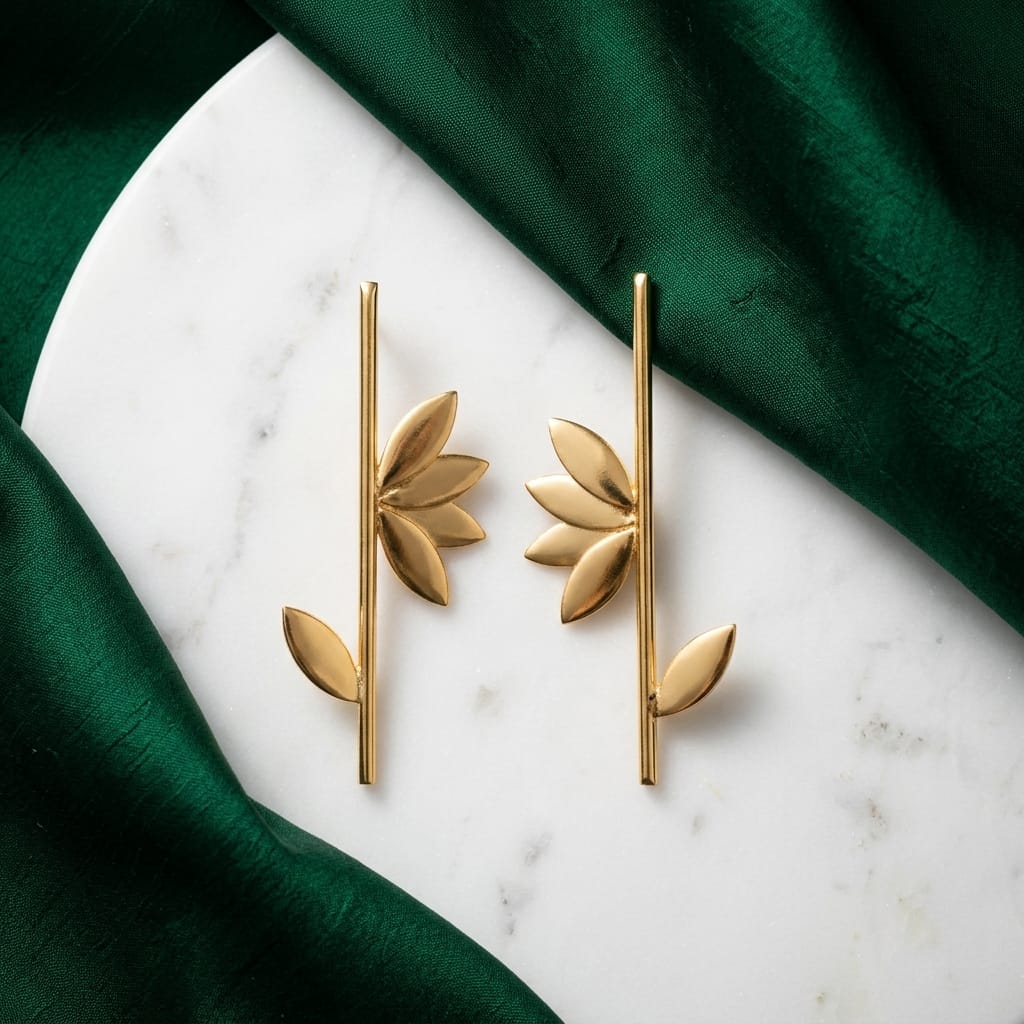Minimal Gold Leaf Line Statement Earrings for Women | Lady Zone
