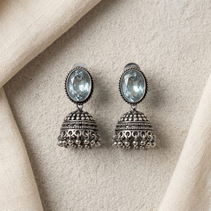 Oxidized Stone Stud Dome Jhumka Earrings for Women | Lady Zone