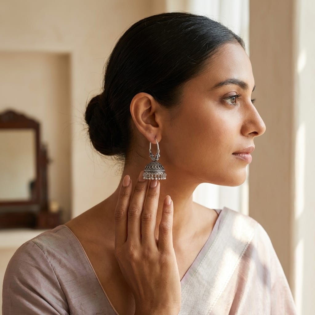 Oxidized Hoop Jhumka Earrings for Women | Lady Zone