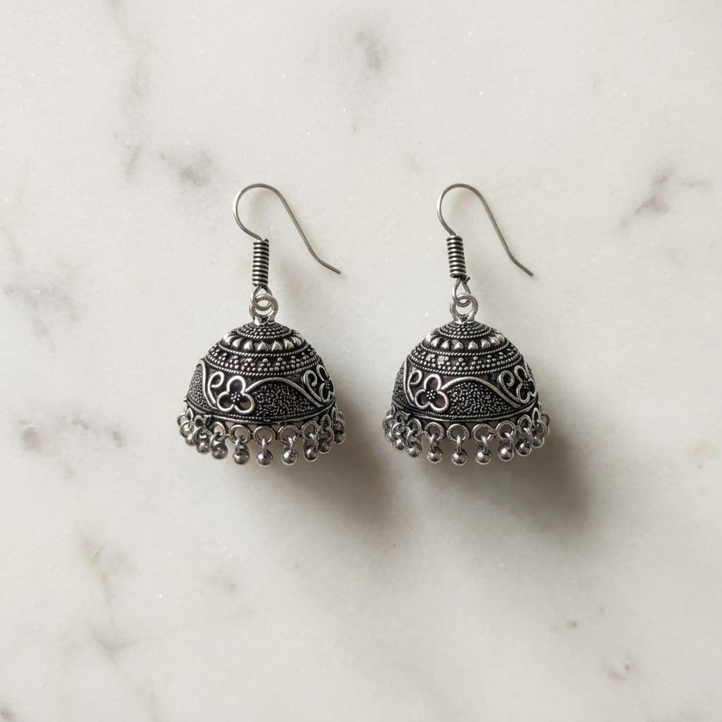 Oxidized Floral Dome Jhumka Earrings for Women | Lady Zone