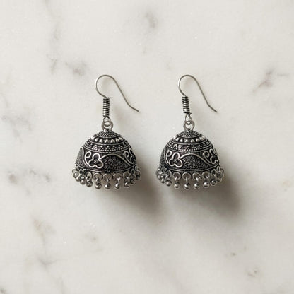 Oxidized Floral Dome Jhumka Earrings for Women | Lady Zone
