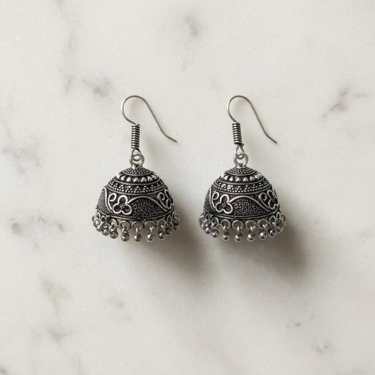 Oxidized Floral Dome Jhumka Earrings for Women | Lady Zone