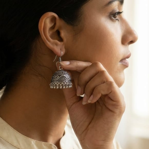 Oxidized Floral Dome Jhumka Earrings for Women | Lady Zone