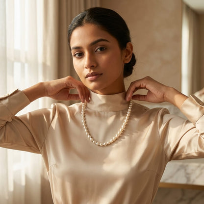 Elegant Pearl White Beaded Necklace for Women | Lady Zone