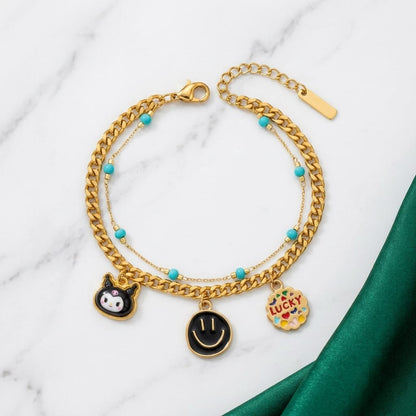 Cute Smiley Charm Layered Bracelet | Lady Zone