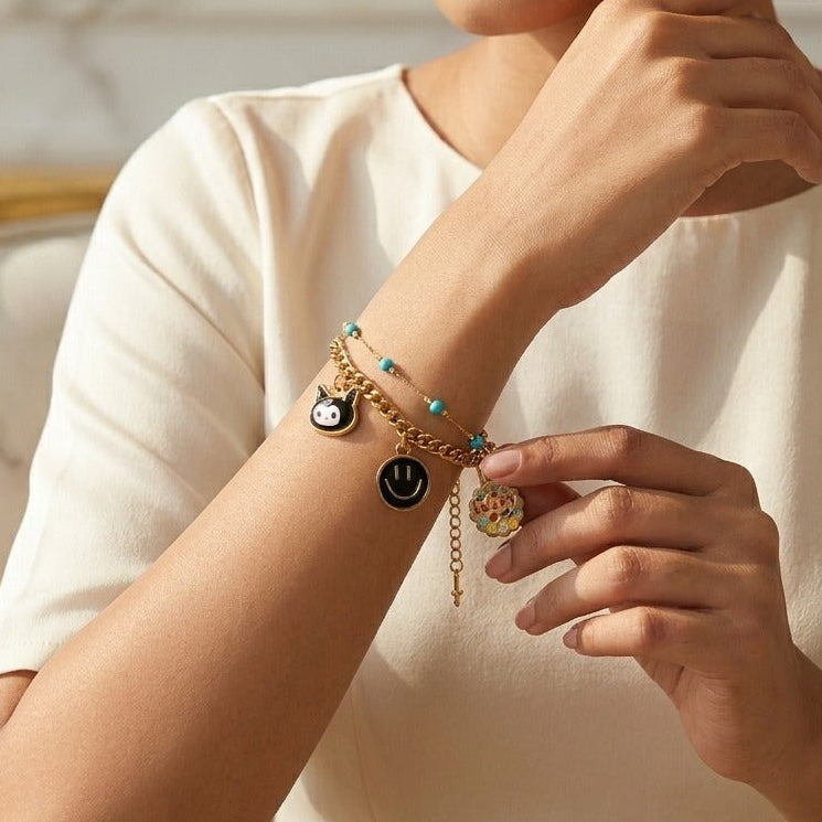 Cute Smiley Charm Layered Bracelet | Lady Zone