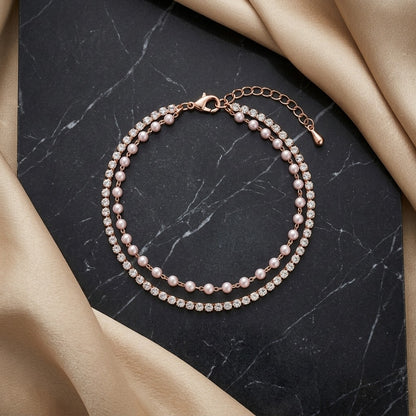 Elegant Pearl & Crystal Double Layer Bracelet for Women | Lady Zone