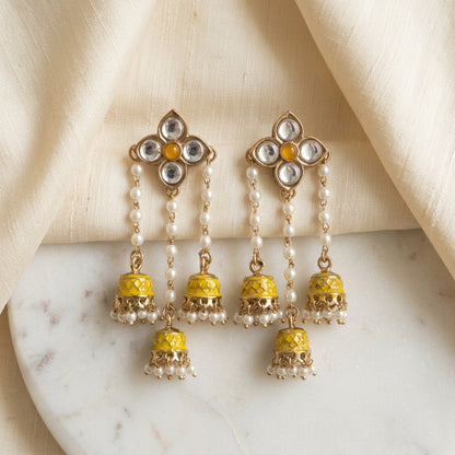 Traditional Kundan Pearl Triple Jhumki Earrings for Women